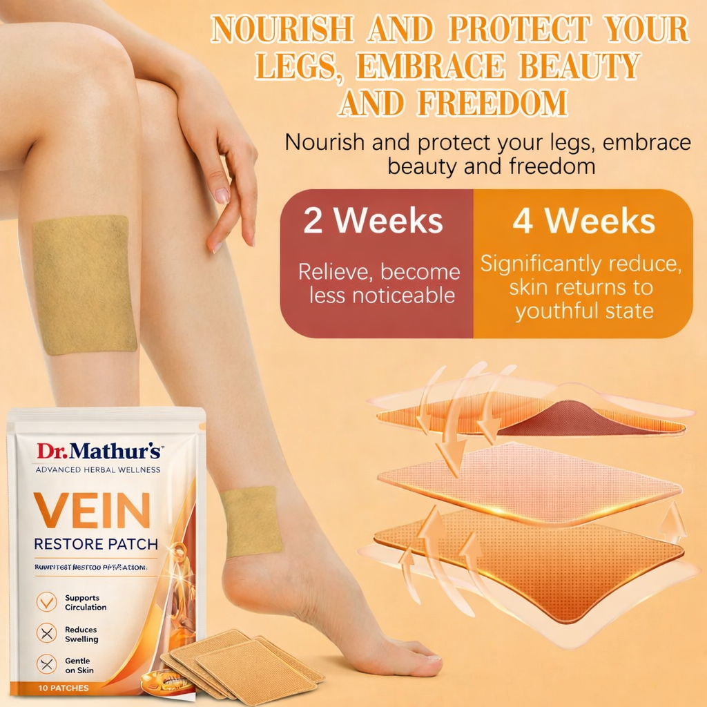 Dr. Mathur’s Vein Restore Patches™ | Natural Herbal Therapy for Spider & Varicose Veins, Swelling & Leg Fatigue