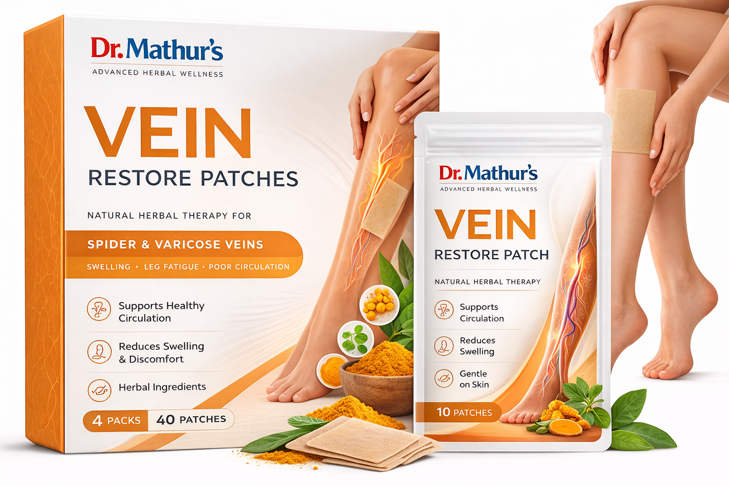 Dr. Mathur’s Vein Restore Patches™ | Natural Herbal Therapy for Spider & Varicose Veins, Swelling & Leg Fatigue